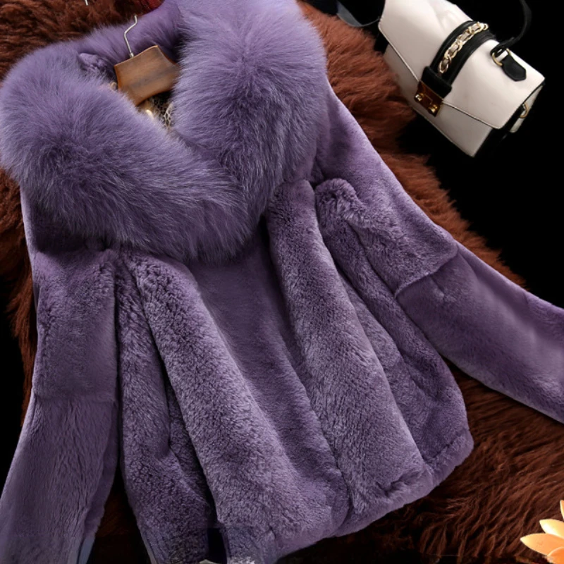 

Real Rex Rabbit Fur Coat Warm Fox Fur Collar Fur Jackets for Women Luxury Clothes Women Winter Coat Women Fox Fur Coat Zm1652
