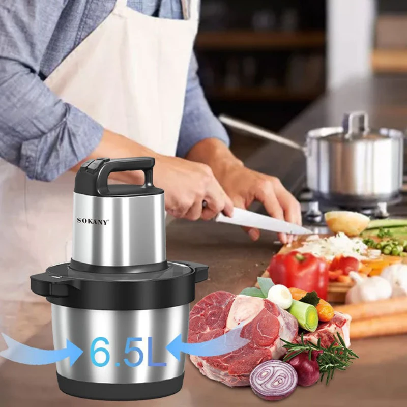 6.5L Electric Stainless Steel Meat Grinder, 1500W Wonder Chopper,Household Kitchen Food Processor,Garlic Paste Grinder,3 Speed 5