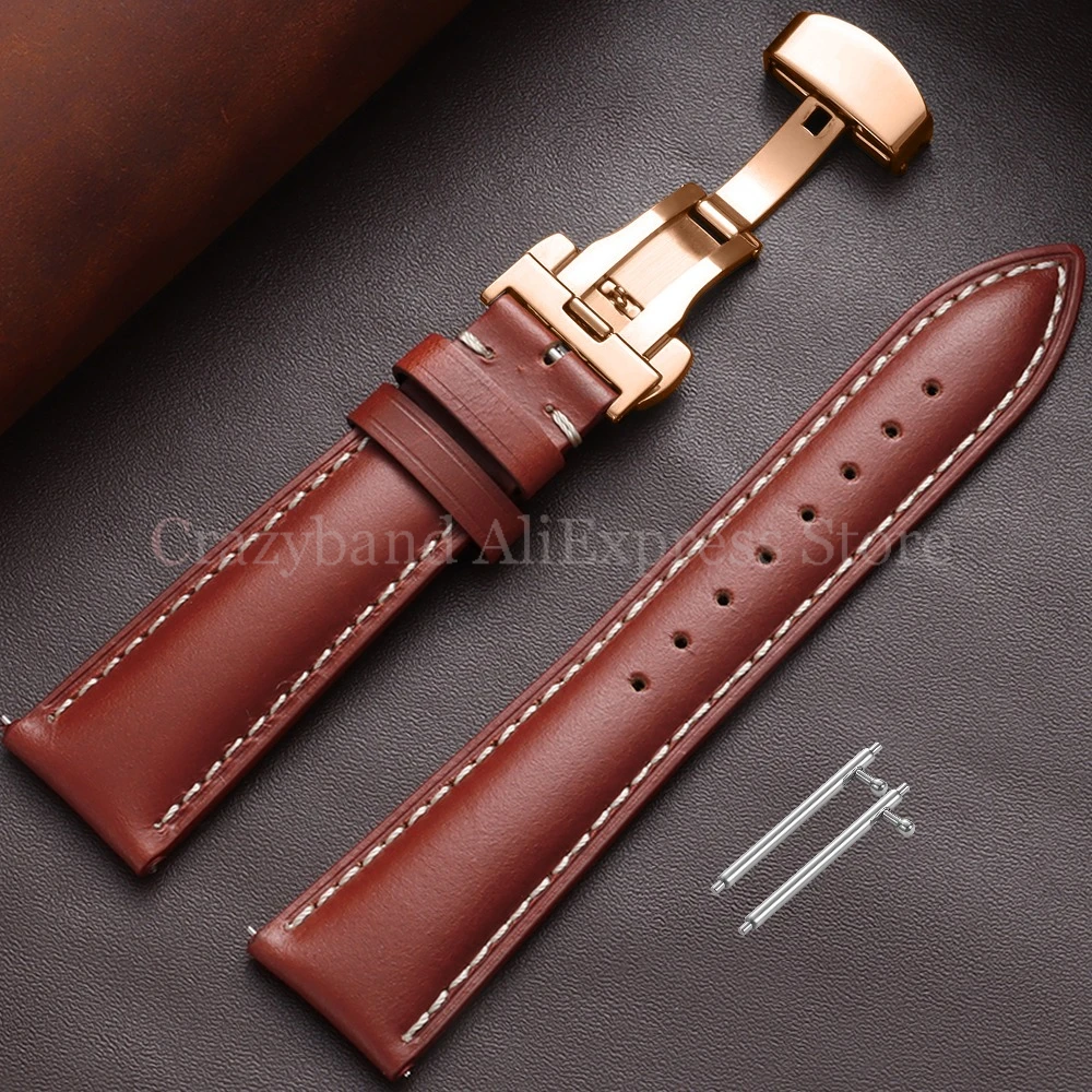 Premium Oil Wax Discoloration Calf Leather Watch Strap with Butterfly Buckle