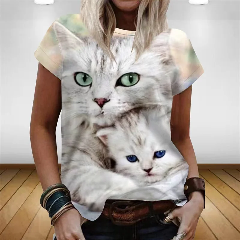 Summer-Women-s-T-Shirts-3D-Cat-Print-T-Shirts-Fashion-Kawaii-Girls-T ...