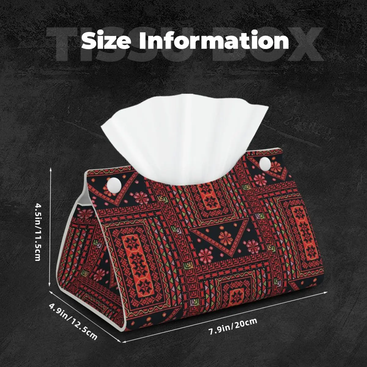Custom Three Flowers Palestinians Tissue Box Cover for Office Tatreez Folk Art Rectangular PU Leather Facial Tissue Box Holder 5