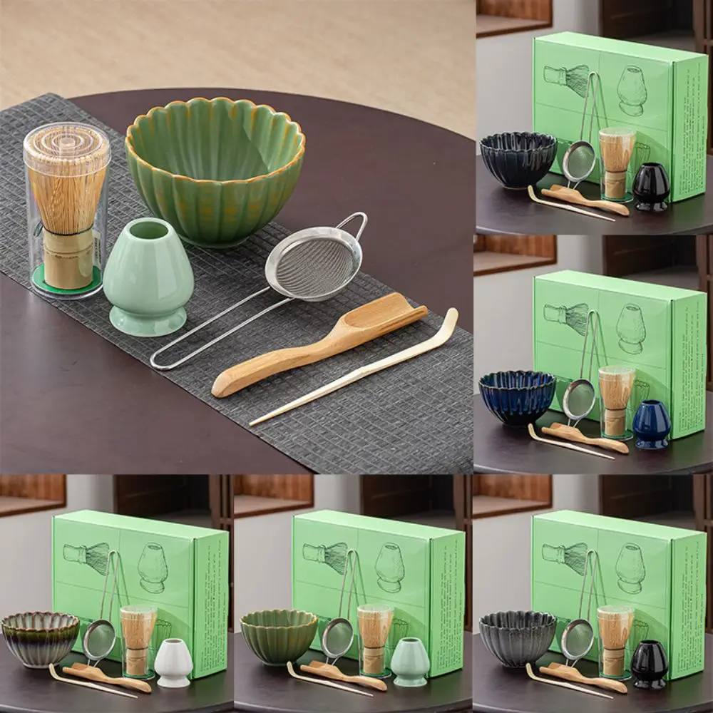 6 Pcs/Set Ceramic Japanese Matcha Powder Whisk WithTeaspoon Bowl Smooth Kiln-Formed Matcha Set Retro Reusable