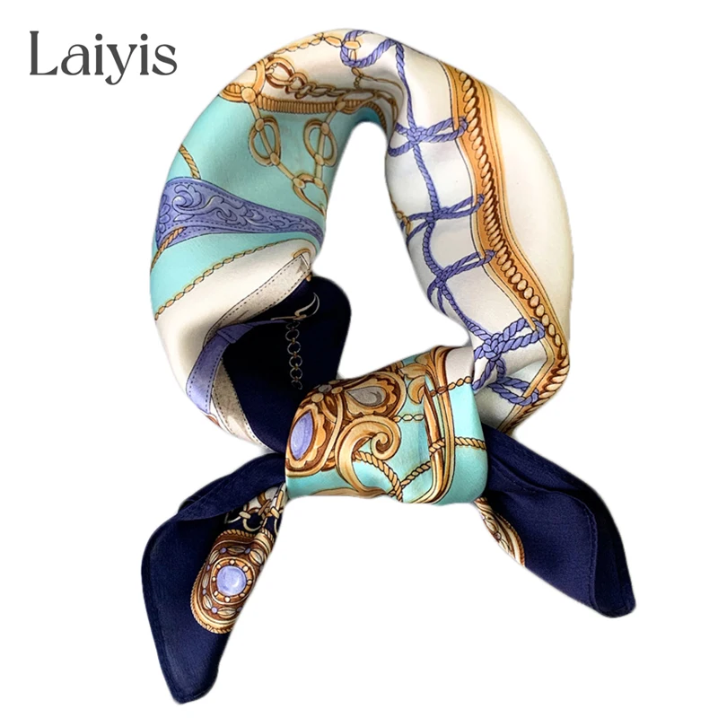 

2022 Design 100% Real Silk Scarf Women Foulard Neck Hair Band Small Square Scarves Spring Female Kerchief Tie Print Bandana