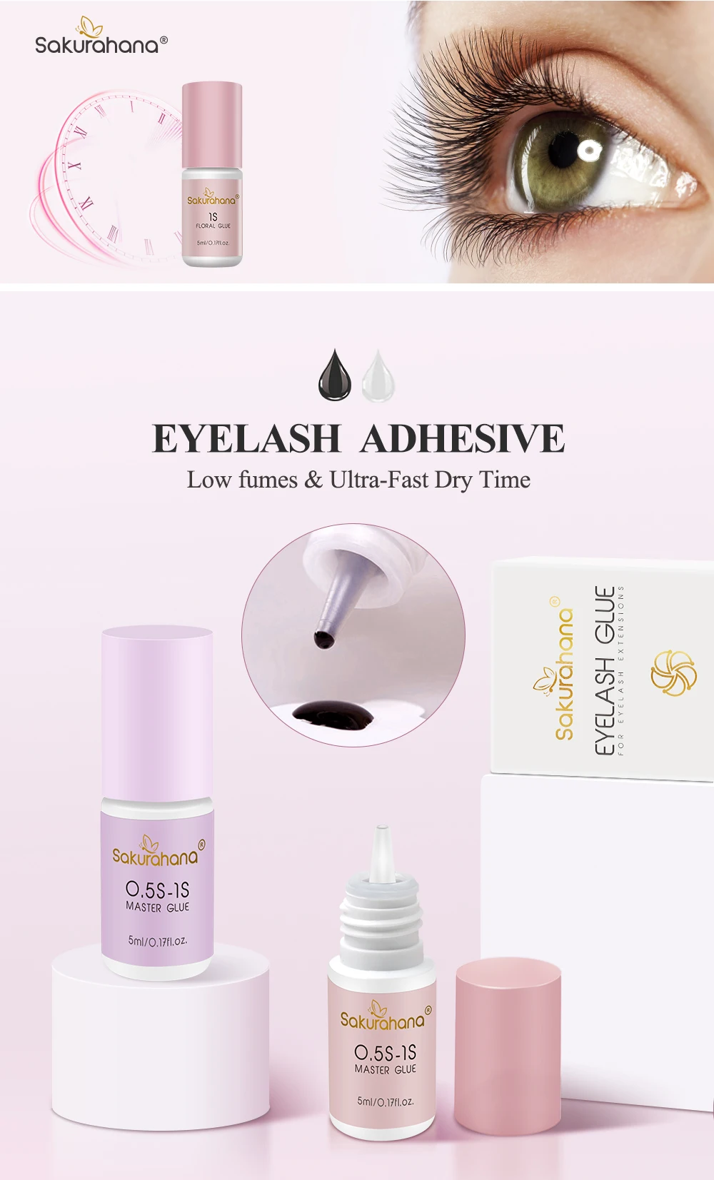 SAKURAHANA 5ml 1-Sekunden Schnelltrocknender Starker Wimpernverlängerungskleber Haltbarkeit 5-7 Wochen Geruchsarm Nerz-Wimpernkleber – Detail 1