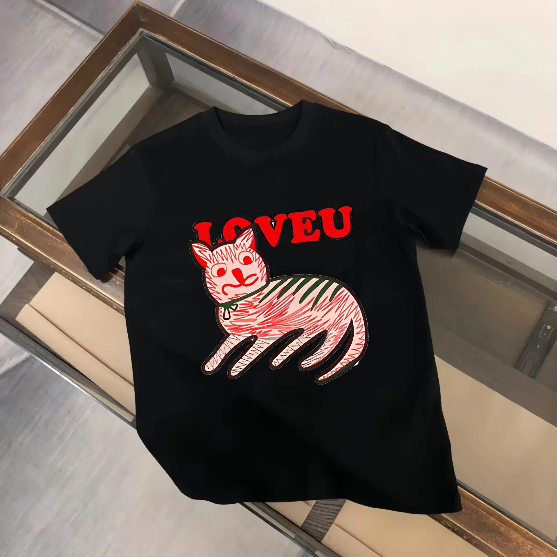 LOVEU 남성용 프린트 럭셔리 티셔츠, 멋진 디자이너 하이 퀄리티 코튼 티셔츠, 캐주얼 스트리트웨어 상의, 신상 브랜드 패션, 여름