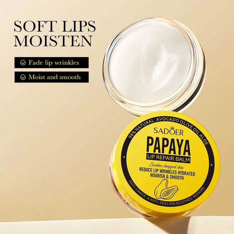 SADOER Papaya Moisturizing Lip Balm Anti Cracking Relief Repair Brightening Nourishing Lip Cream Lipstick Lip Skin Care Products