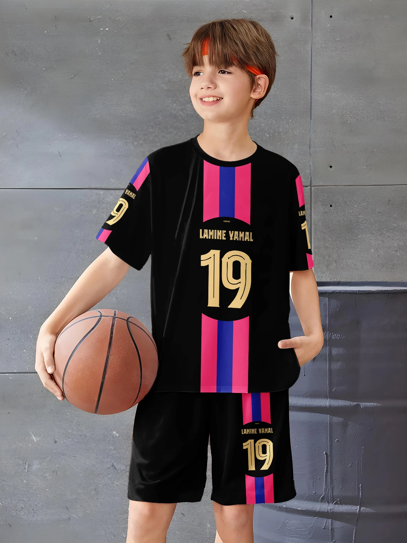 2pcsBoysFootballSportswearUSSizeStarLAMINEYAMALNo.19Jersey,SummerKidsBreathableSportsSetYouthT-shirt+Shorts-AliExpress