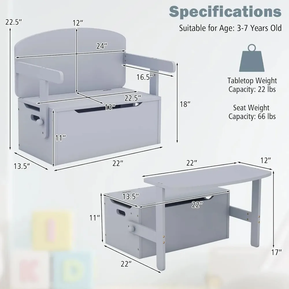 Comfort Corner, Kids Table and Chair Set,Convertible Toy Storage Bench with Built-in Handle for Kindergarten,Preschool,Kids Room 5