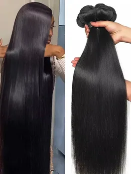12-42 Inch Bone Straight Human Hair Bundles Brazilian Human Hair Weave Human Hair Long Remy Hair Extension Natural Black 1