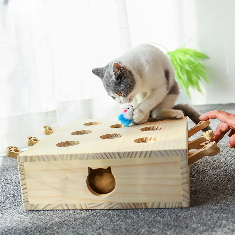 

Chase Wooden Funny With Mouse Tease Scratcher Stick Maze Cat Toy Toy Interactive Hunt Maze Cats Gophers Hit Cat Interactive