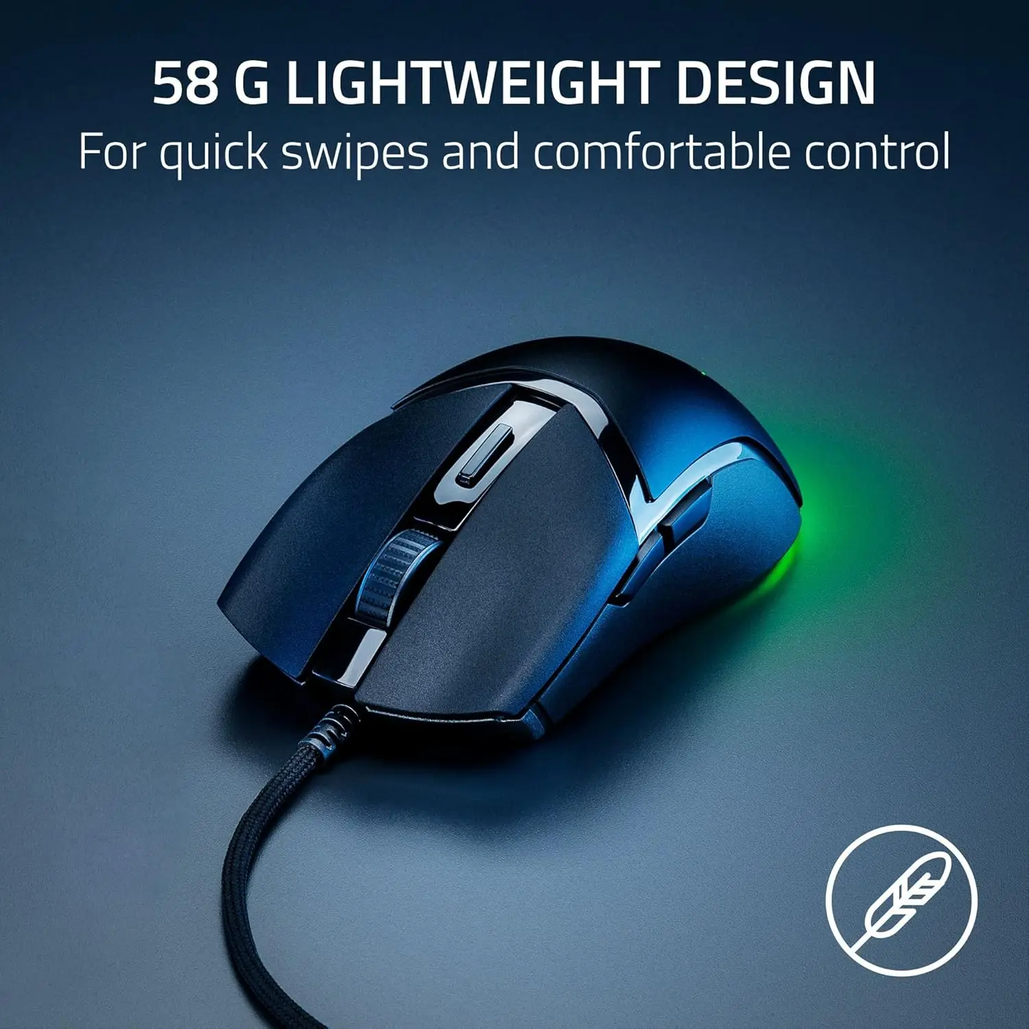기존 Razer Cobra 58g 경량 유선 게임용 마우스 광 마우스 스위치 Gen-3 Chroma 조명(그라디언트 언더글로우 포함)
