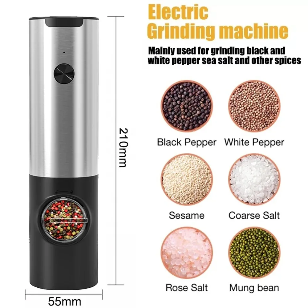 Electric Pepper Grinder Stainless Steel Salt And Pepper Grinder USB Rechargeable Adjustable Coarseness Spice Mill Kitchen Tool