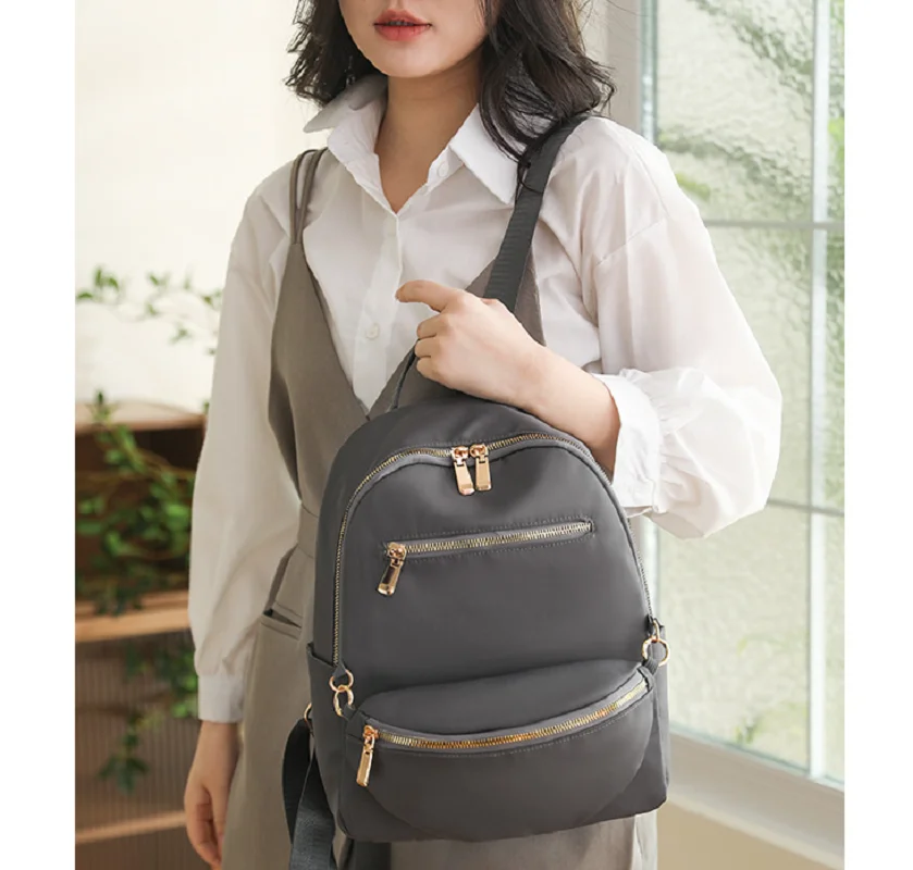 New Arrival Korean Casual Waterproof Nylon Large Capacity Double Zipper Shoulder Bags Laptop School Bag Female Travel Backpack