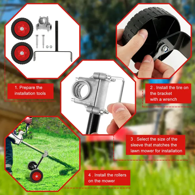 Fűnyíró Tartó Kerék Beállítható Gyomnövényes Segédkerékek 26 Mm-28 Mm Hordozható Húros Trimmer Kerekes Rögzítés - Image 5