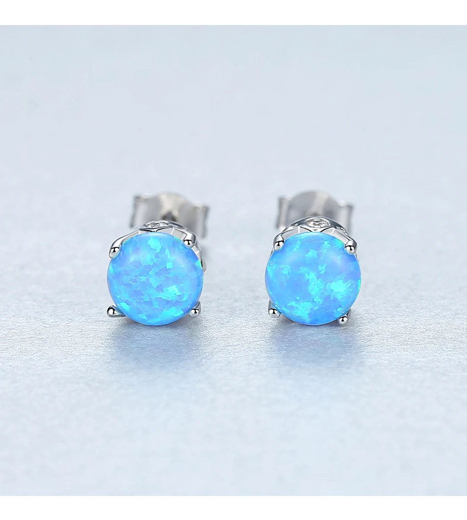 Orecchini a bottone rotondi classici con opale di fuoco per donne. Orecchini in argento sterling pregiato per la festa delle ragazze_voghion.com