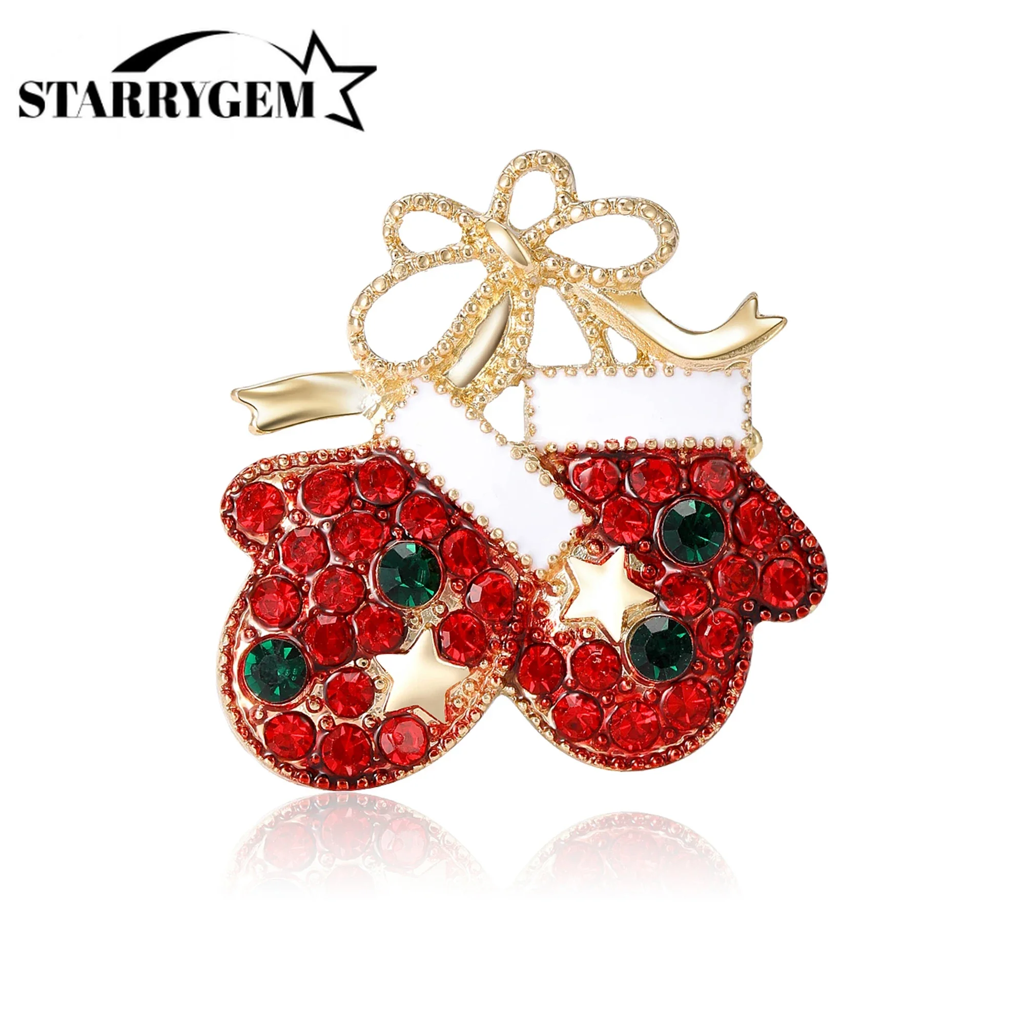 

Red Rhinestone Christmas Gloves Brooches for Men and Women Christmas Party Coat Bag Decoration Accessories Pins Gifts