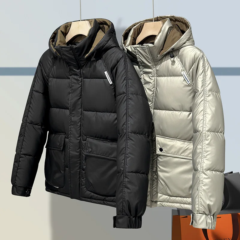 Men's Short Padded Hooded Jacket Padded Warm Padded Jacket Tooling Trend