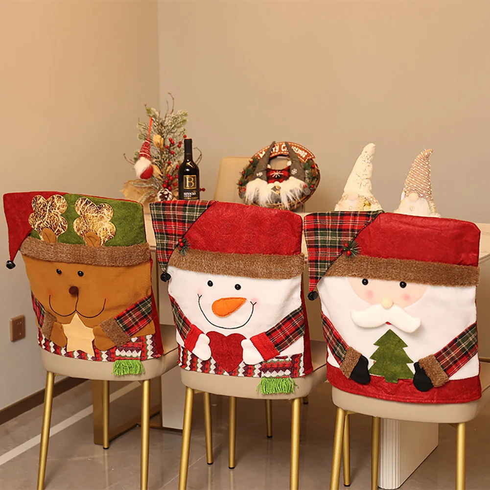 Christmas Chair Cover Red Short Plush Xmas Hat Chair Cover Soft Comfortable Seats Cover Xmas Party Decor For Living Room Home