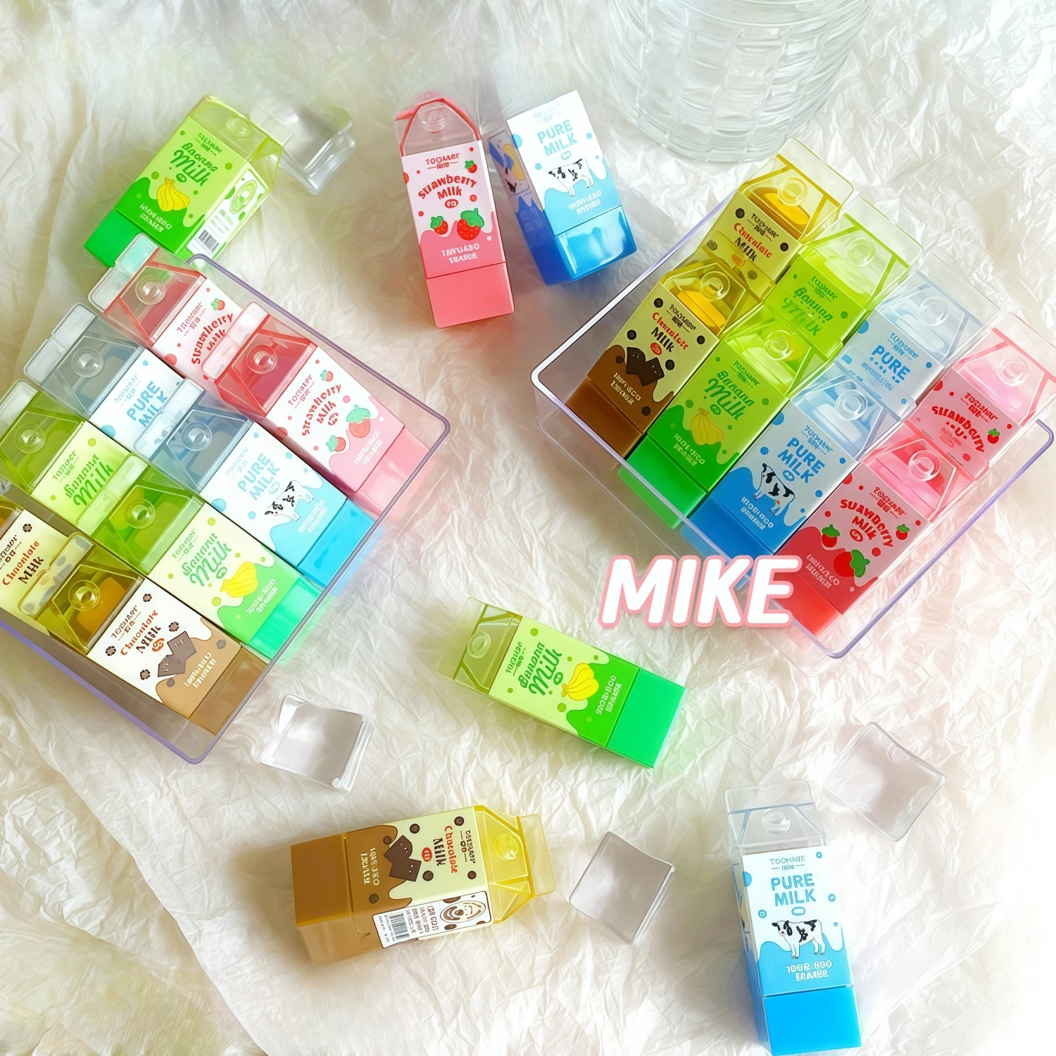 Milk Eraser Set Cartoon Mini Banana Chocolate Less Dust Eco PVC Cleaning Tools for Pencil Office School Student F3008 4pcs