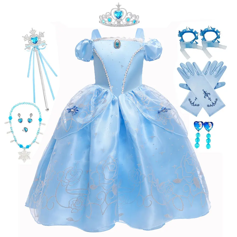 Ragazze Cenerentola Dress Cosplay Dresses Party Gift Princess Elsa Mesh Ball Gown Compleanno Blue Dance Dress Costume