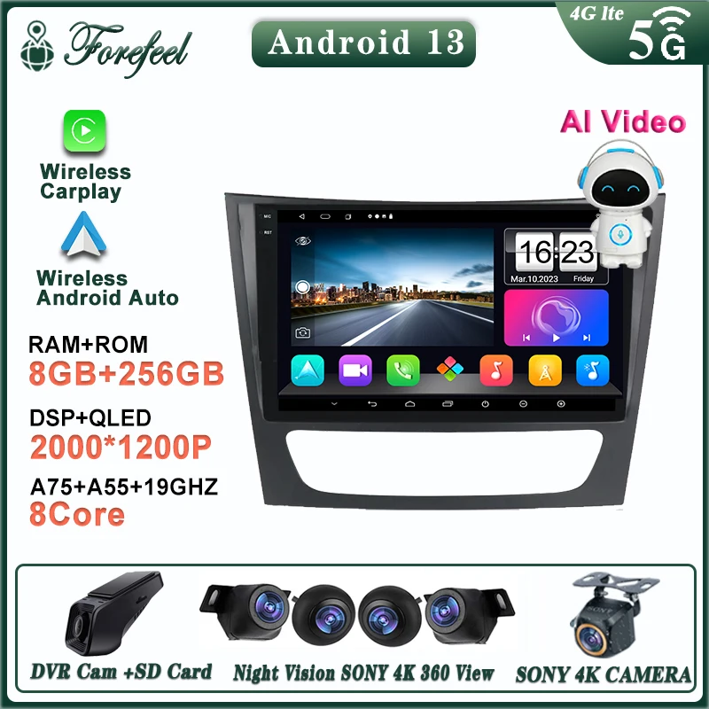 

Android 12 для Mercedes Benz Class E W211 E200 E220 E300 E350 E240 E270 E280 Class CLS W219 мультимедийный ТВ-навигатор Авторадио