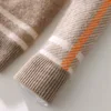 Autumn and winter new 100% pure merino wool pullover men's round neck cashmere sweater thickened warm loose Color block top 6