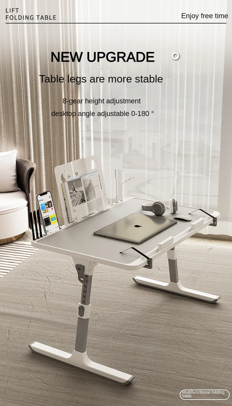 Description Picture 2 of itemFoldable Lift Laptop Desk with Pen Holder, Gaming Desk with Radiator, Adjustable Reading Table, Bed Table for Breakfast Study