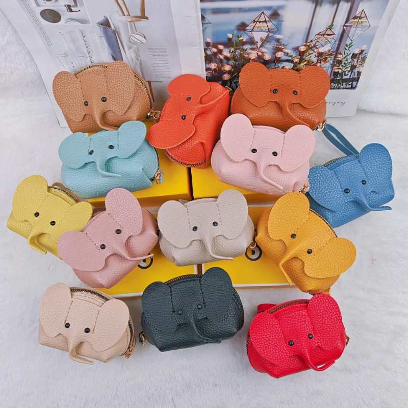 Simpatico portamonete da donna con elefante in pelle PU, mini portamonete con portachiavi, borse portaoggetti multifunzionali con cerniera, pochette