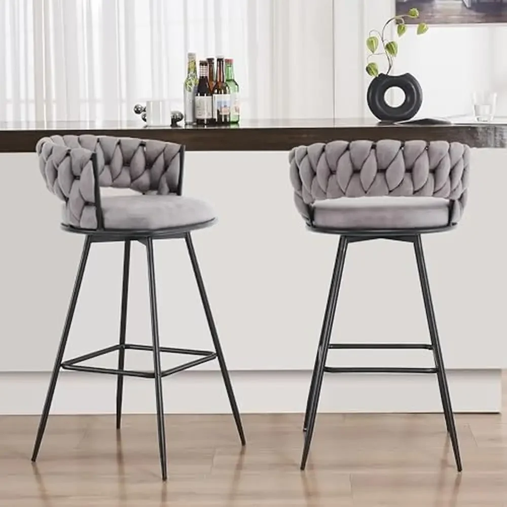 Modern Woven Design Swivel Barstools Set of 4 Stool Chair 26" with Back Indoor Restaurant Kitchen Bistro Entertainment Area Café 5