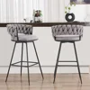 Modern Woven Design Swivel Barstools Set of 4 Stool Chair 26" with Back Indoor Restaurant Kitchen Bistro Entertainment Area Café 5