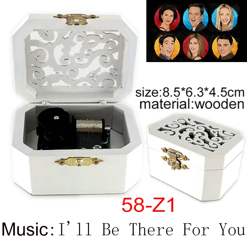 Sitcom Friends Wooden Music Box DIY Musical I Will Be There for You Mechanical Friendship Souvenir Christmas Party New Year Gift 5