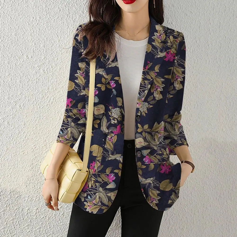 

Women Lightweight Suit Coat Women Suit Coat with Buttons Elegant Floral Printed Lapel Suit Coat with Single Button Closure