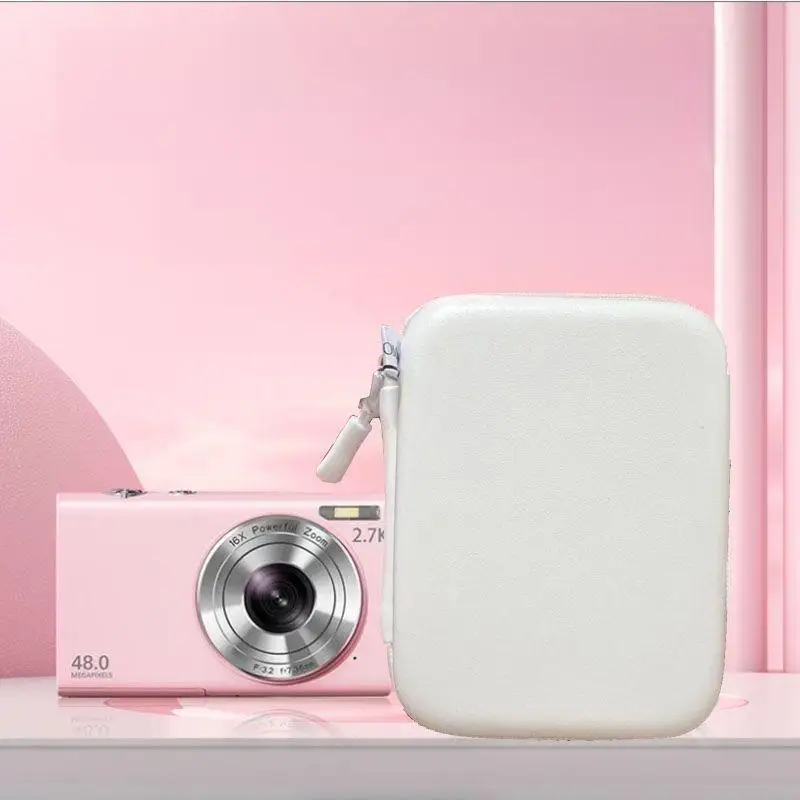 Pochette imperméable EVA pour appareil photo, étui compact avec dragonne et poche avant zippée.