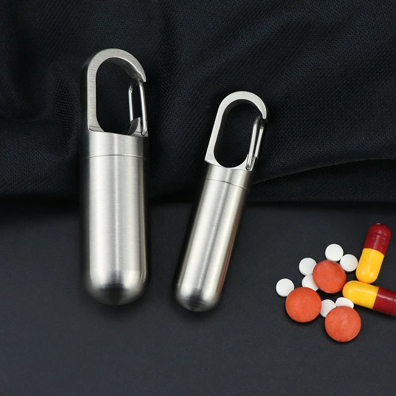 

1Pcs Portable Mini Stainless Pill Box Steel Sealed Capsule Waterproof Camping Firstaid Pendant Travel Outdoor Portable Pill Case