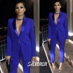 Women 2 Pieces Suit Set For Formal Evening Prom Wedding Party Slim Fit One Button Closure Blazer and Pants Robe de soirée