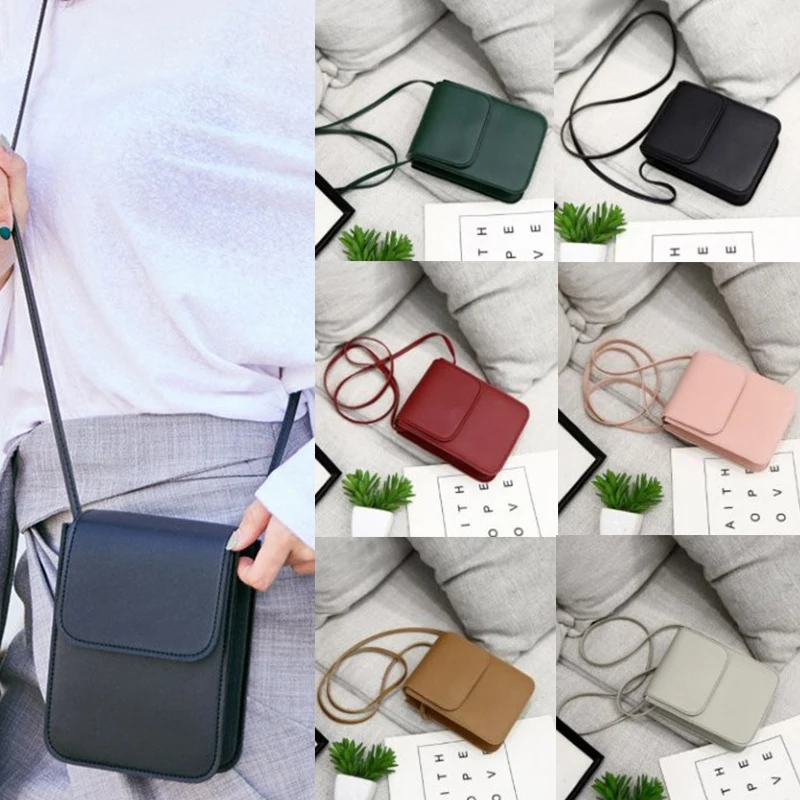 

1PC Solid color Women Bags Soft PU Leather Wallet Cell Phone Purse Crossbody Bag Shoulder Bag Strap Handbag For Lady Girl