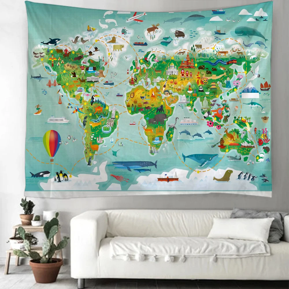Funny world map Tapestry Wall Hanging Cute Room Decor Aesthetic Tapestries Witchcraft Decoration Home Rugs Christmas Kawaii Boho