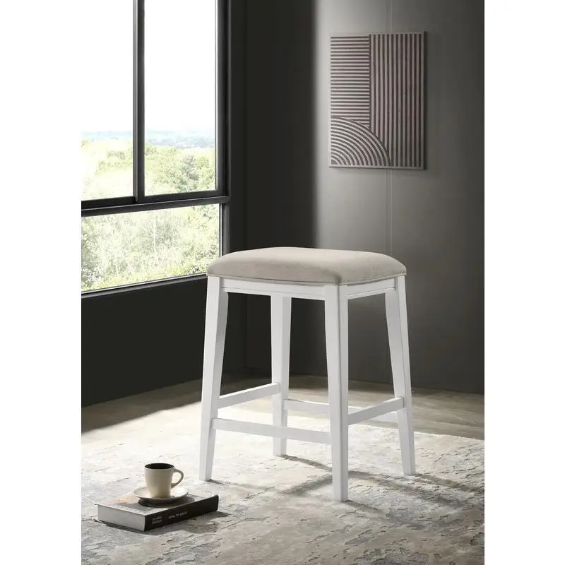 

HOMLUX-Sasha White Counter Height Stool with Upholstered Seat