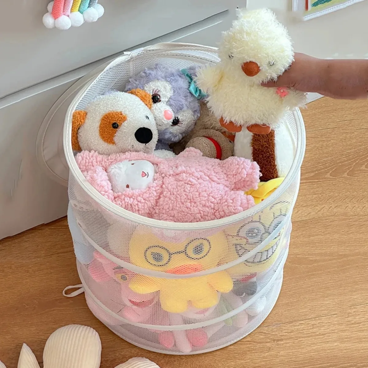 Folding Laundry Basket with Lid,Durable Mesh,Children's Toy Organizer,Dormitory Bathroom Storage Bucketes,Hotel,Dormitory,Travel