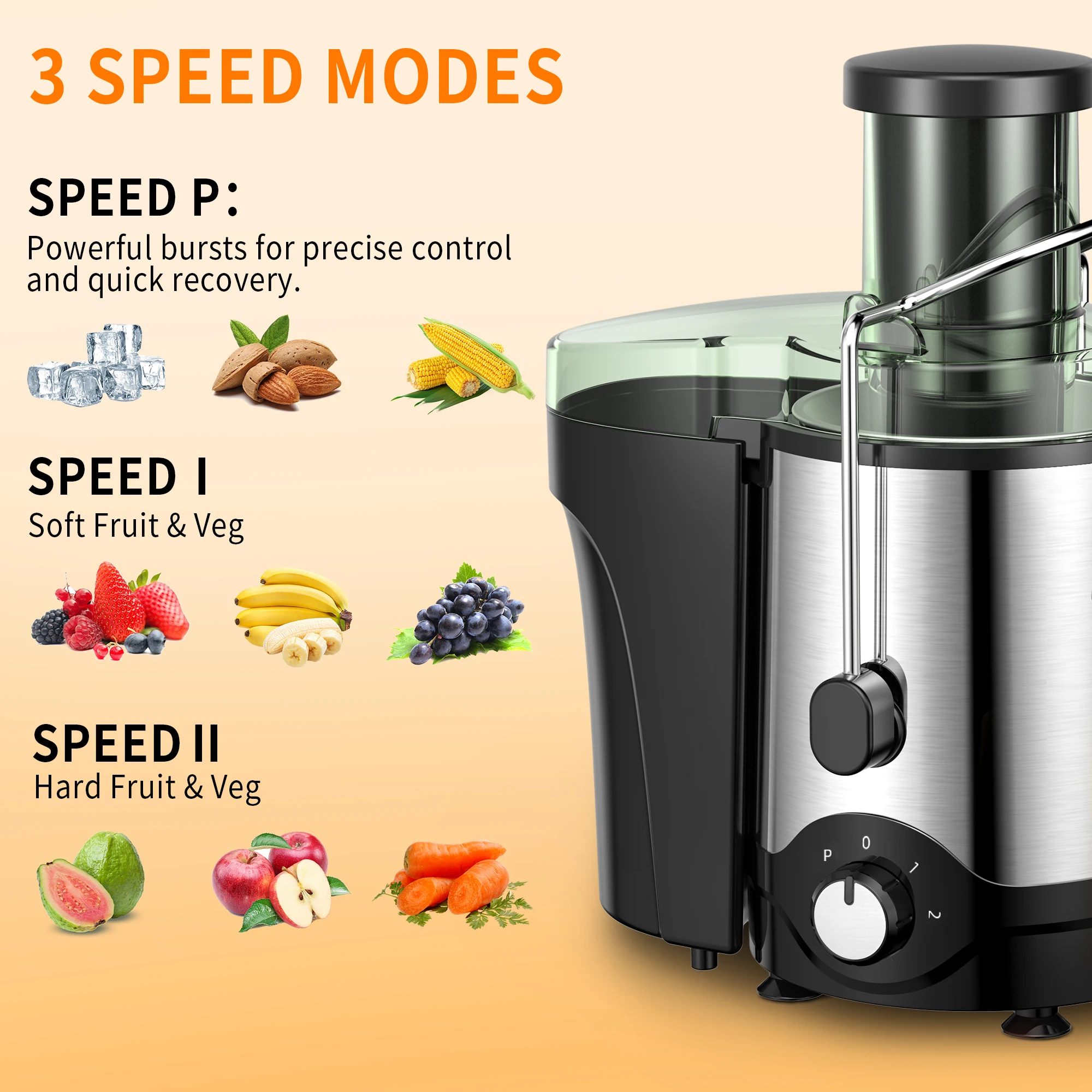 VAVSEA 600W Juicer Machine, Anti-Drip Centrifugal Juice Extractor with 3-Inch Feed Chute for Whole Fruits & Vegetables, BPA-Free 3