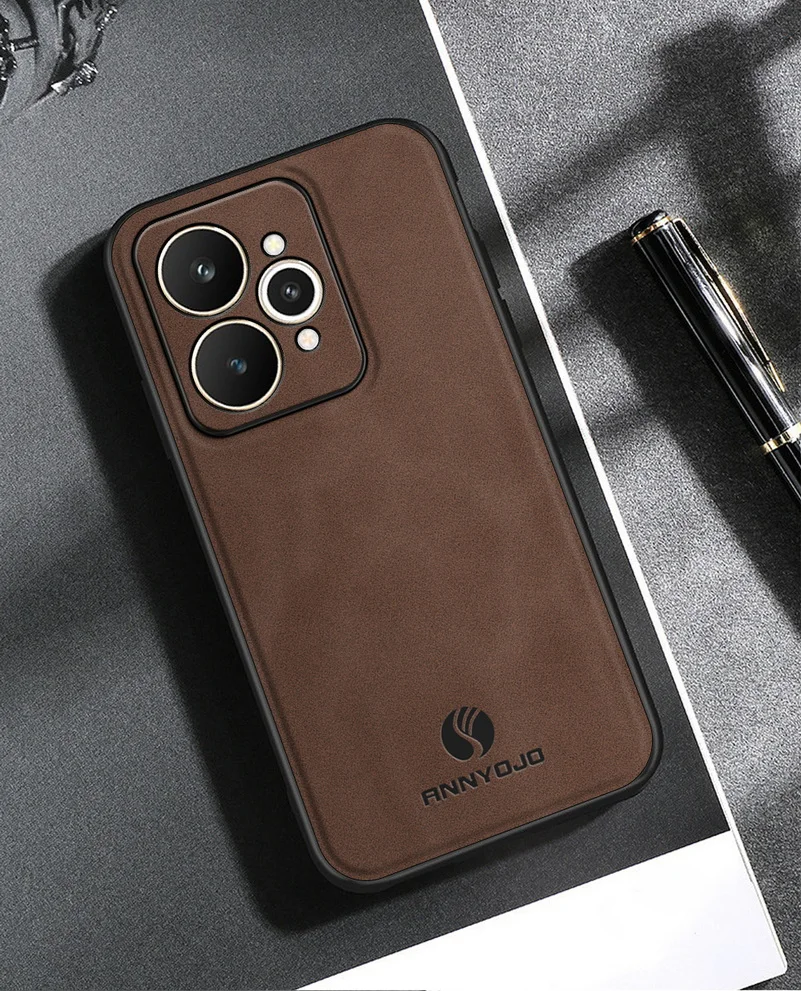 Matte Plain Leather Case with Built-in Metal Car Mount Holder