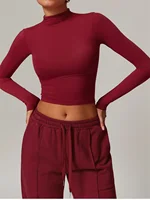 Ensemble de vêtements de yoga pour femmes, chemise slim à manches longues et col haut, haut taille haute, pantalon de survêtement Wstring de proximité, sport, gym, course à pied, fitness imbibé 6