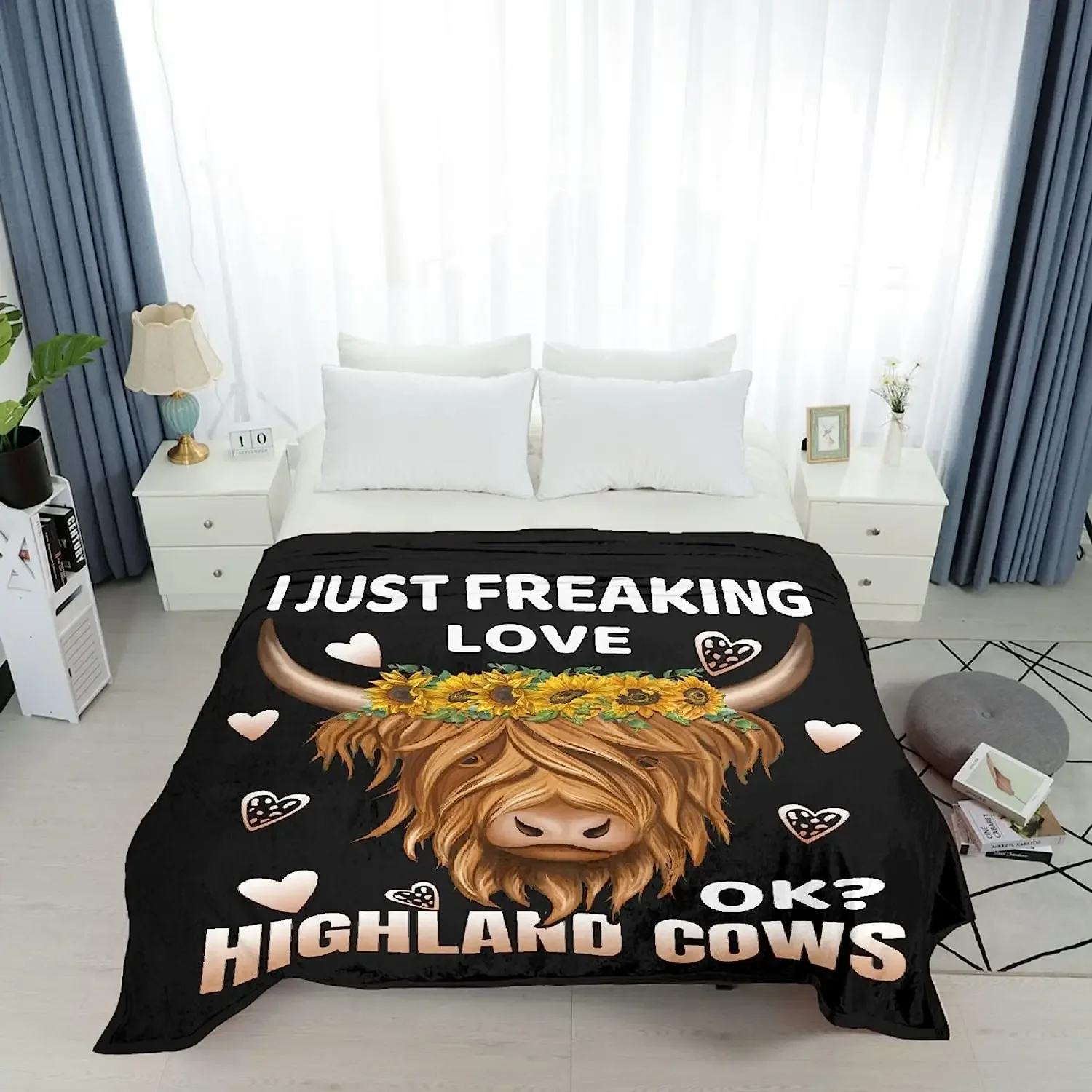 I Just Freaking Love Highland Cows Ok Throw Blankets Cozy Lightweight Plush Animal Throw Decorative Quilts Throws for 5