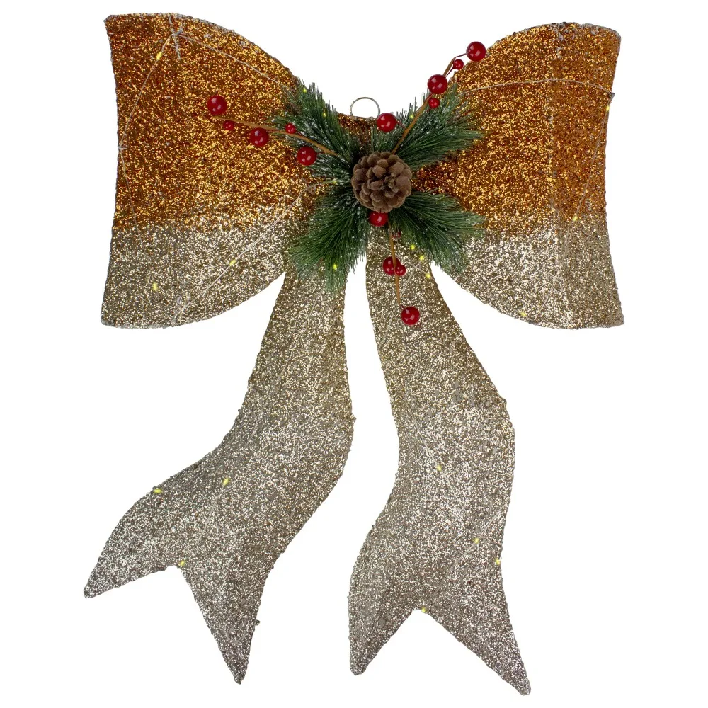 

Christmas Decoration Festive Party Supplies 23" LED Lighted Champagne Gold Ombre Mesh Bow Christmas Decoration