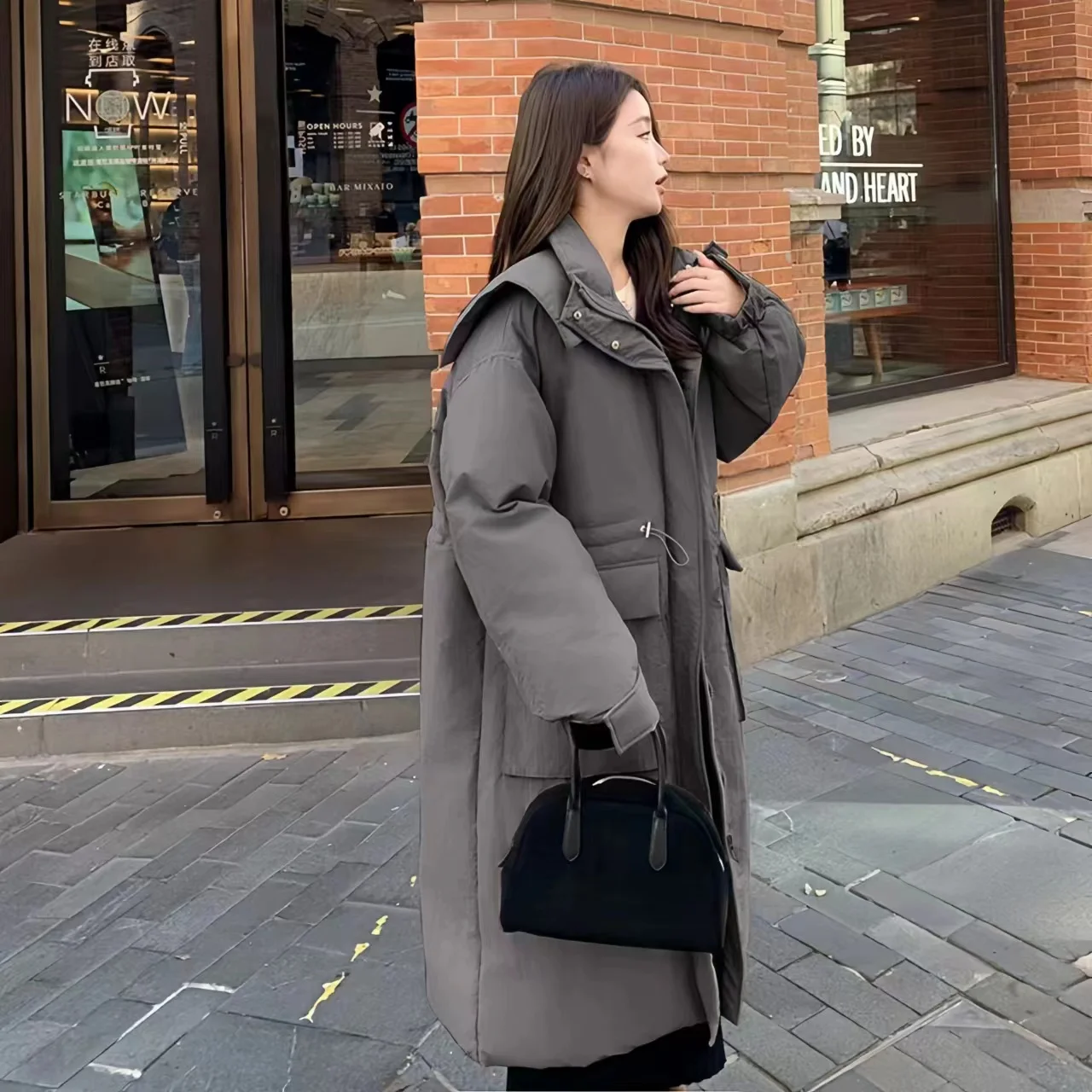 Sailor Collar for Women's Duck Down Jackets,Adjustable Waist Long Coats,England Style,Zipper ,Female Clothing Winter,New,2023