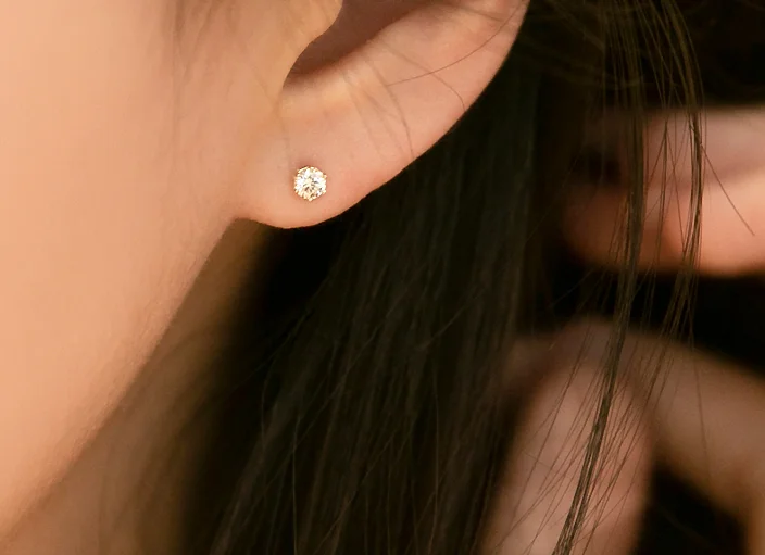 14K gold jewelry 14k yellow gold stud earrings zircon earring real gold earrings for women  3mm/4mm/5mm