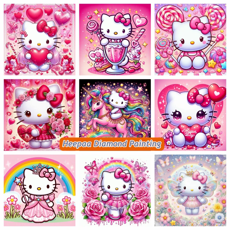 

Kawaii Pink Hello Kitty large 5d Diamond Painting Cute Cat Cartoon Mosaic Cross Stitch Girl's Handcraft Gift Home Decor