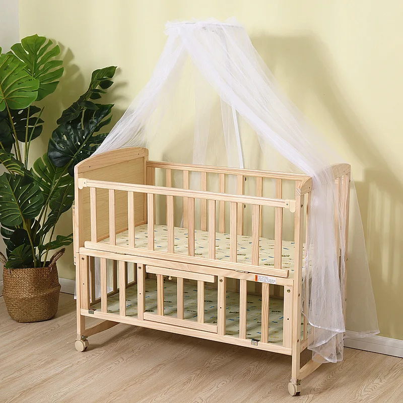 Solid wood crib, multifunctional baby bed, children's bed, cradle mosquito net, support one piece
