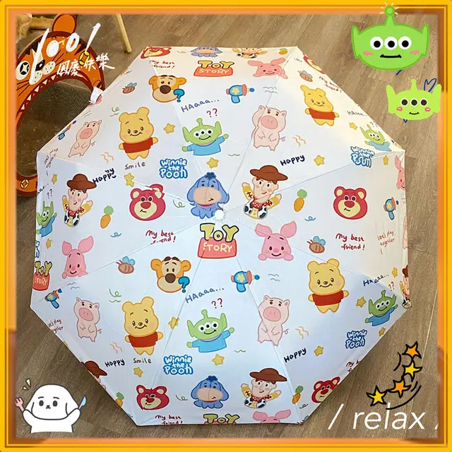 Disney Winnie Design Automatikus Esernyő Szélálló Uv Védje Az Esernyőt A Nők Számára, Akik Napos És Esős Összecsukható Esernyők