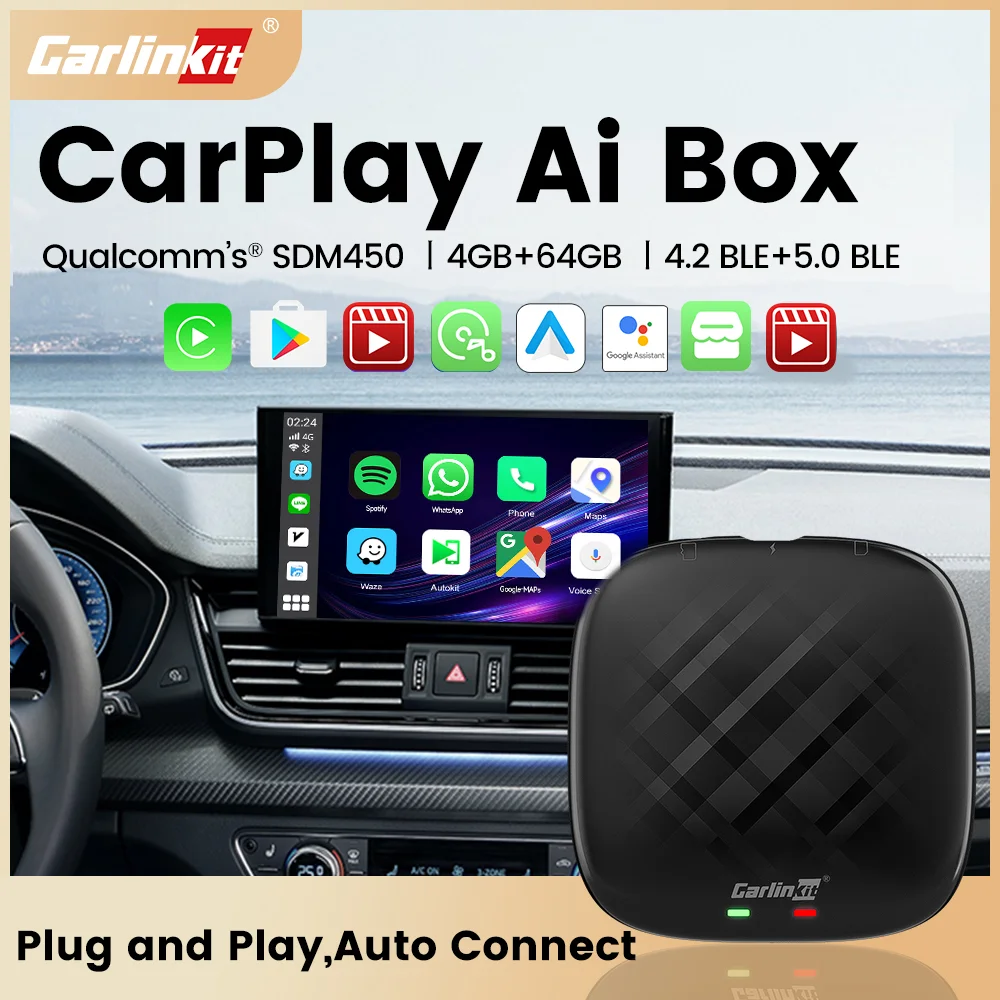 

Carlinkit Android Tv Box Qualcomm 8 Core 4 + 64G 4G LTE GNSS Wireless CarPlay Android Auto for YouTube Netflix IPTV